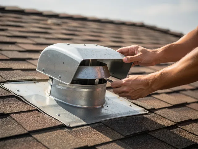 Northbridge Dryer Vent Cleaning certified technician safely cleaning a roof-mounted dryer vent in Northbridge