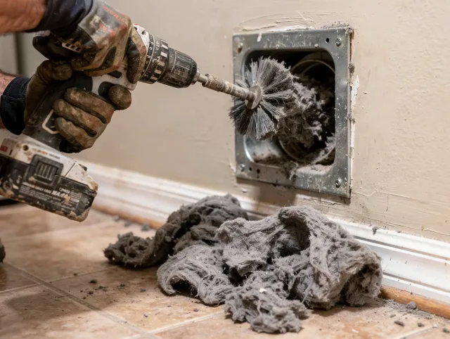 Certified Northbridge Dryer Vent Cleaning technician performing dryer vent cleaning in Northbridge