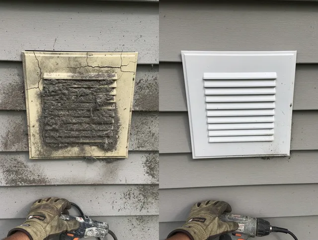 Northbridge Dryer Vent Cleaning technician installing high-quality dryer vent cover at a residential property in Northbridge