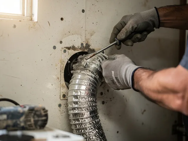 Northbridge Dryer Vent Cleaning technician performing precise dryer vent hose installation in Northbridge